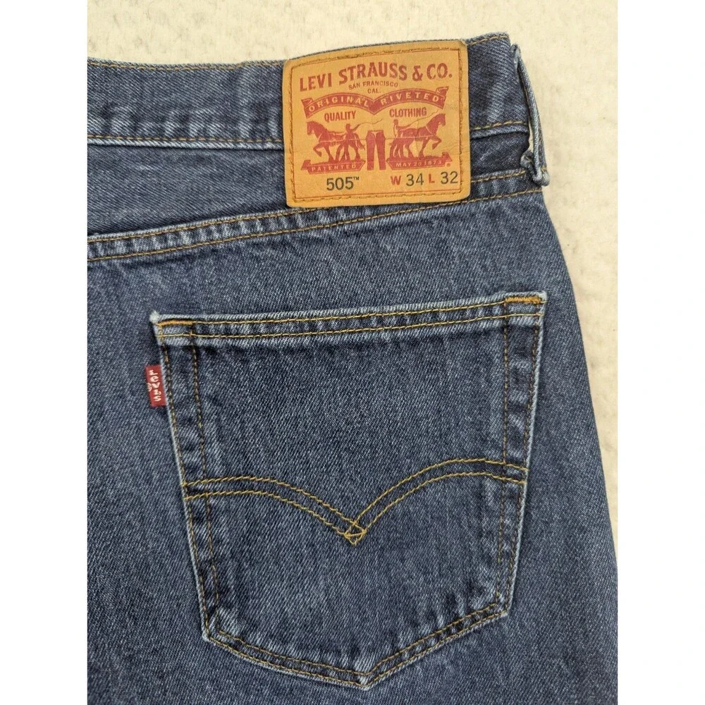 Levis 505 Men's Regular Fit Jeans Blue 34x30.5 Dark Wash Denim 100% Cotton